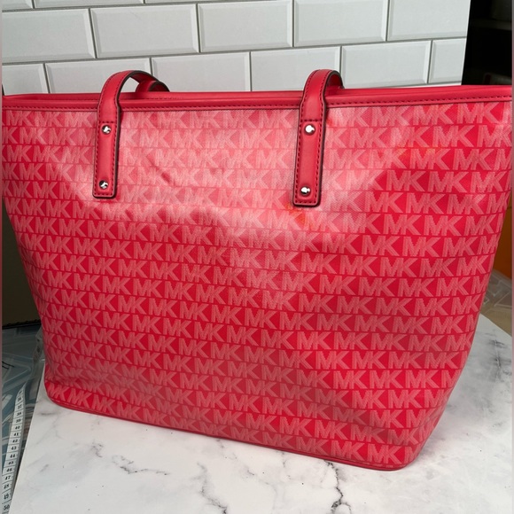 Michael Kors Logo Carter  Tap Zip  Tote Bag Geranium - Picture 4 of 9